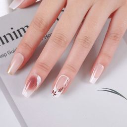 LICK Set Of 30 Glossy Long Flower Print Fake Nails - Nude-10