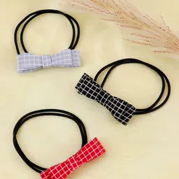 Crunchy Fashion Women Set of 3 Checked Bow Ponytail Holders-image-91