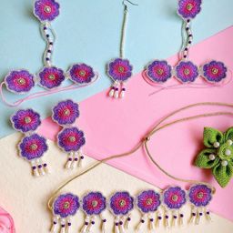 Sangria Gold-Plated Floral Beaded Boho Tasseled Bridal Jewellery Set-image-66