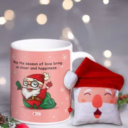 Indigifts Pink & White Set Of 2 Text or Slogans Printed Christmas Matte Ceramic Mug - 325ML & Wall Hanging-8