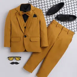 Jeetethnics Boys Mustard Yellow Solid Single-Breasted 4-Piece Suit-picture-21