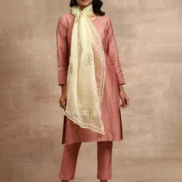 W The Folksong Collection Ethnic Motifs Embroidered Gotta Patti Silk Dupatta-58