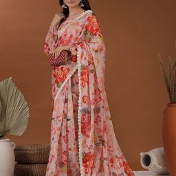 Inddus Floral Organza Saree-image-10