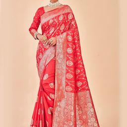 anouk rustic Anouk Red & Gold-Toned Ethnic Motifs Woven Design Zari Organza Saree-picture-32