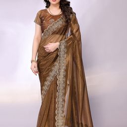 FABMORA Embellished Beads and Stones Organza Saree-image-19