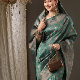 Mitera Ethnic Motif Zari Woven Dharmavaram Saree-picture-42