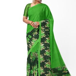 SAADHVI Green Floral Printed Pure Georgette Dharmavaram Saree-image-82