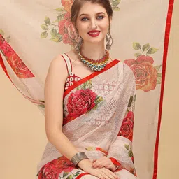 Sangria Off White & Red Floral Lace Party Saree-picture-21