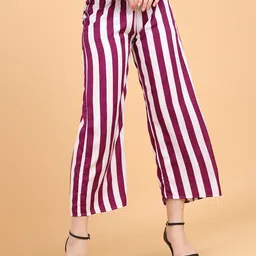 Popwings Women Striped Smart Loose Fit Easy Wash Culottes Trousers-image-42