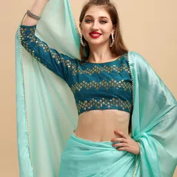 Sangria Sea Green Solid Satin Saree-42