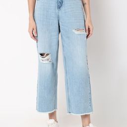Vero Moda Women Cotton Wide Leg High-Rise Mildly Distressed Heavy Fade Cropped Jeans-picture-46