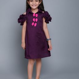 Pink Chick Girls Cold Shoulder Ruffle Cotton A-Line Dress With Matching Clip-35