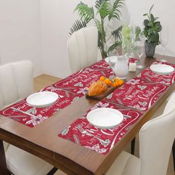 PRAKARTIK 6-Pcs Red & White Printed Cotton Dining Table Mats-16