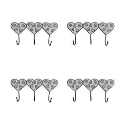 IndianShelf Grey & Black 4 Pieces Heart Shaped Ceramic Wall Hooks-6