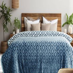 GAPU & BALY Blue Geometric AC Room 350 GSM Double Bed Blanket-image-34