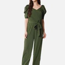 OTIRA Women V-Neck Waist Tie-Ups Basic Jumpsuit-picture-40