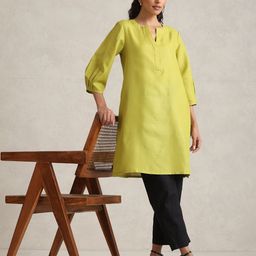 trueBrowns Women Solid Daily Cotton Straight Kurta-14