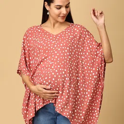 The Mom Store Polka Dot Print Kimono Sleeve Kaftan Top-image-50