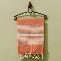 Dolce Casa Orange-Coloured & White Striped Pure Cotton Bath Towels-image-102