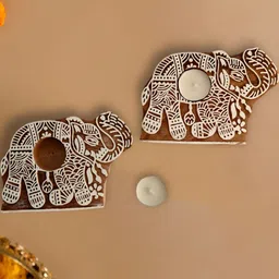 MAATIR DESIGNS Tan & White Set of 2 Candle Holder-image-42