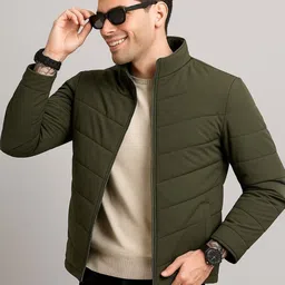RENUOVO Men Mock Collar Solid Padded Jacket-picture-17