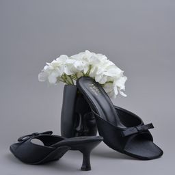 JM Looks Open Toe Slip-On Kitten Heel Partywear Sandals with Bow Detail for Women-16