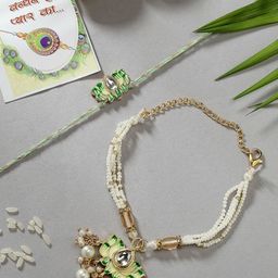 Anouk Kundan Studded And Beaded Lotus Shape Bhaiya Bhabhi Rakhis With Roli Chawal-78