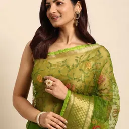 DIVASTRI Floral Embroidered Organza Banarasi Saree-image-87