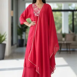 Moda Rapido Women Floral Embroidered Empire Kurta with Palazzos & With Dupatta-picture-10