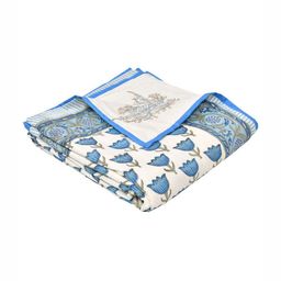 Sangria Blue & White Floral Printed Cotton AC Room 150 GSM Single Dohar-image-13