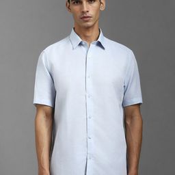 Louis Philippe Men Classic Spread Collar Solid Linen Formal Shirt-image-91