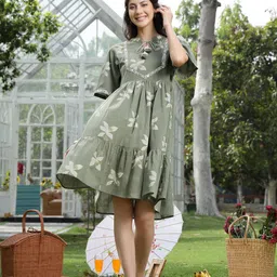 Stylum Women Floral Embroidered Flared Sleeves Cotton Fit & Flare Dress-image-95