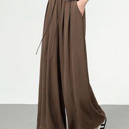 Khaki Loose Fit High-Rise Wide Leg Trousers-image-15