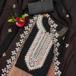 SHADOW & SAINING Embroidered Silk Georgette Unstitched Dress Material-image-8