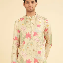 Manyavar Men Floral Printed Festive Satin Short Kurta-picture-48