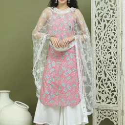 Jompers Floral Printed Straight Kurta With Palazzo And Dupatta-image-52