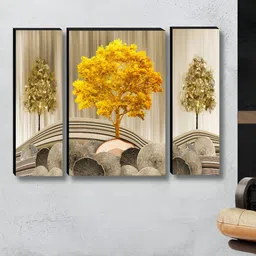 Myntra Elegant Homes Beige & Gold-Toned 3 Pieces Floral and Botanical Wall Paintings-image-50