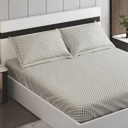 Home Centre Oxford Grey & White Floral Cotton 144 TC Super King Bedsheet Set-2.74mx2.74m-image-9