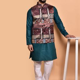 PRINTINDIA Mandarin Collar Pure Cotton Straight Kurta with Pyjamas & Nehru jacket-image-67