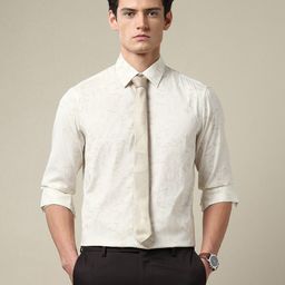Arrow 1851 Tailored Fit Geometric Self Design Jaquard Weave Pure Cotton Formal Shirt-picture-20