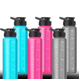 Aura Pink & Grey Set of 6 Plastic Solid Water Bottle-1