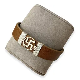 TANN TRIM Unisex Swastik Vegan Leather Gold-Plated Wraparound Bracelet-image-40