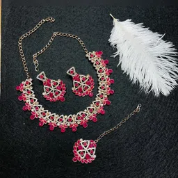 VATSALYA creation Rose Gold-Plated Artificial Stone Studded Jewellery Set-image-89