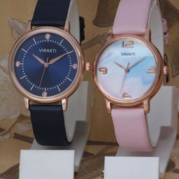 VIRAKTI Women Pack Of 2 Brass Round Dial & Leather Straps Analogue Watch WATH83ZBVW4GUYJZ-image-11