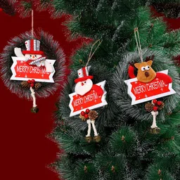 TAYHAA Red & Green 3 Pieces Whimsical Merry Christmas Wreaths Decor Ornaments-image-52
