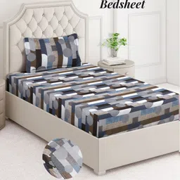 Aura Grey & Brown Geometric 350 TC Single Bedsheet with 1 Pillow Covers-picture-11