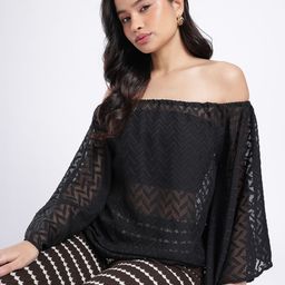 SZN Off-Shoulder Kimono Sleeve Sheer Kaftan Top-picture-29
