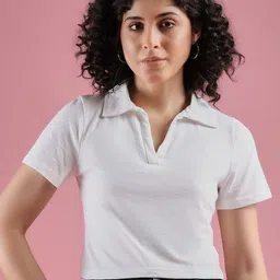 Mayra Women Solid Polo Collar Cotton T-shirt-picture-31