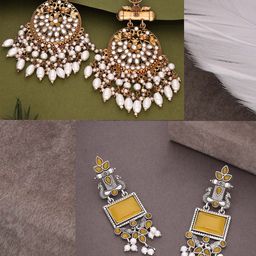 Anouk Set Of 2 Artificial Stones and Beaded Contemporary Drop Earrings image 4
