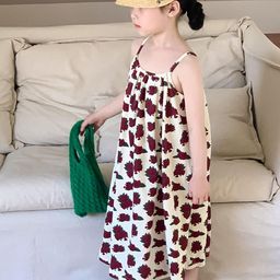 LULU & SKY Girls Floral Print Shoulder Straps A-Line Midi Dress-image-96